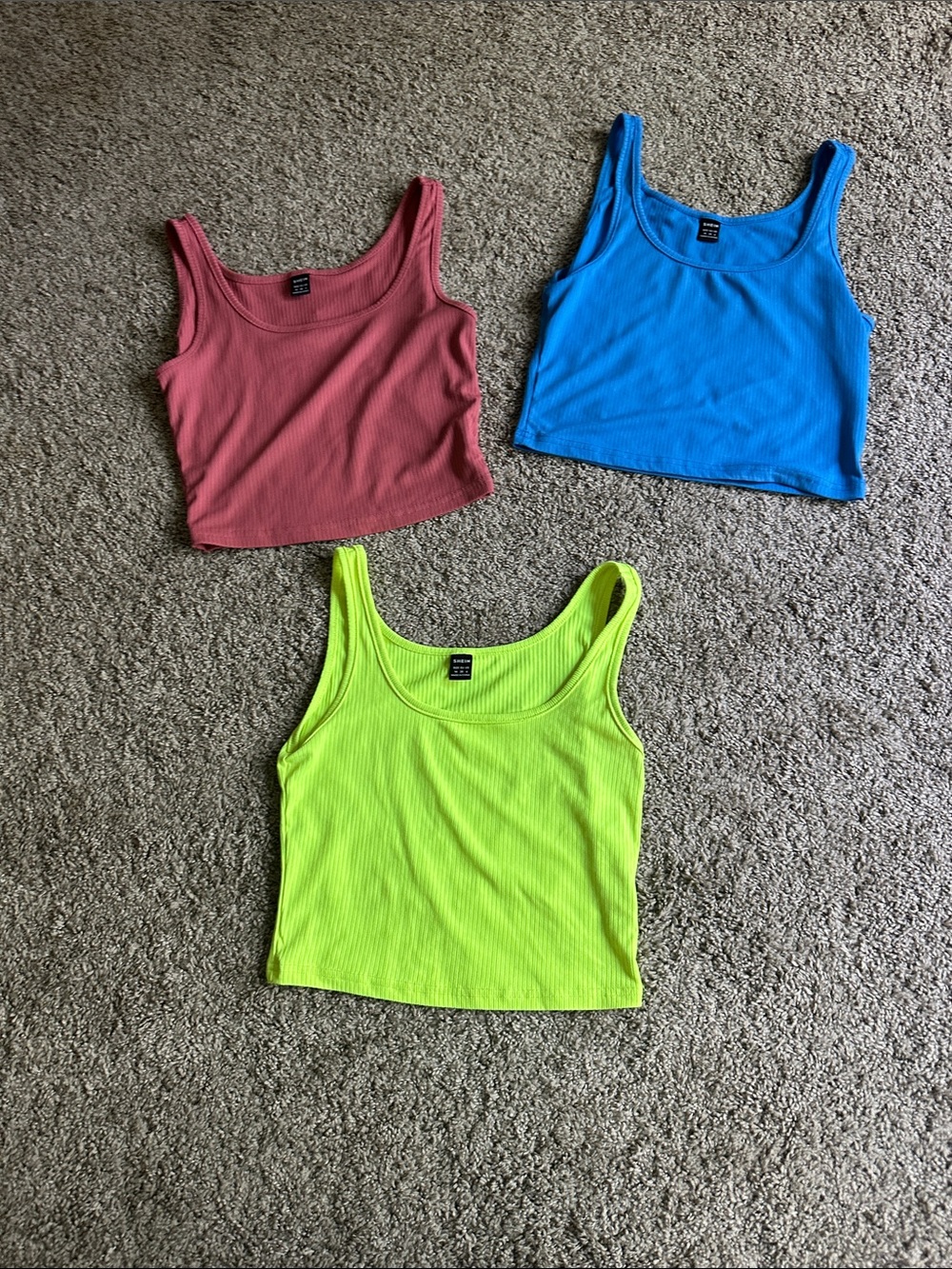 SHEIN 3-Pack Ribbed Tank Tops in Rose, Electric Blue & Neon Lime